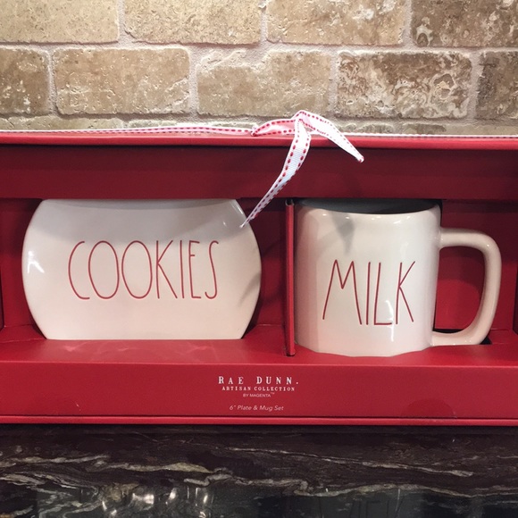 Rae Dunn Other - New Rae Dunn COOKIES & MILK Red Lettering Set